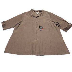Avenue Women’s Silk Linen Button Up Shirt Brown Short Sleeve Size 26 28 NWT